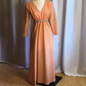 Beautiful VINTAGE gown in light tangerine with silver threads throughout